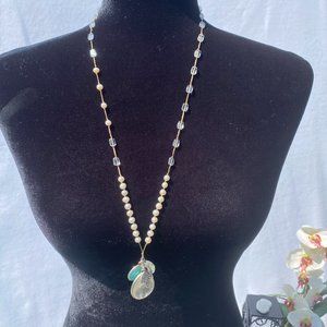 Silpada "Oh-So-Pretty" Pearl Quartzite Rock Crystal Pendant 28" Necklace